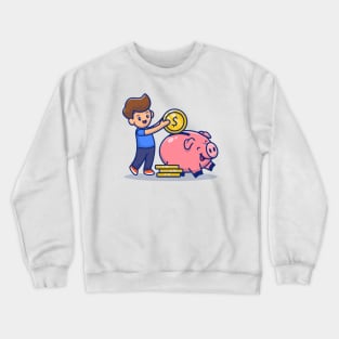 Cute Boy Insert Coin Into Piggy Bank Crewneck Sweatshirt